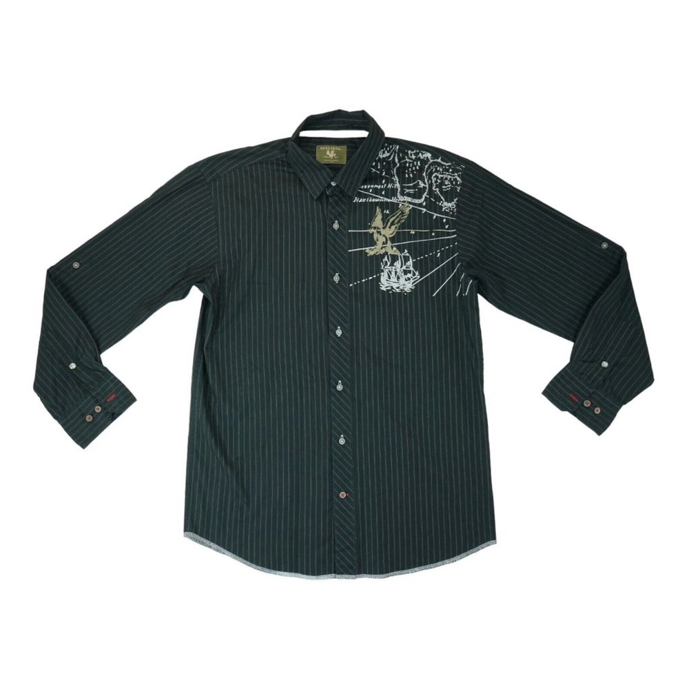 Buzz Cuts Young‎ Dress Shirt Long Sleeve Striped Size XL(18) ~ Black ~ Roll tab